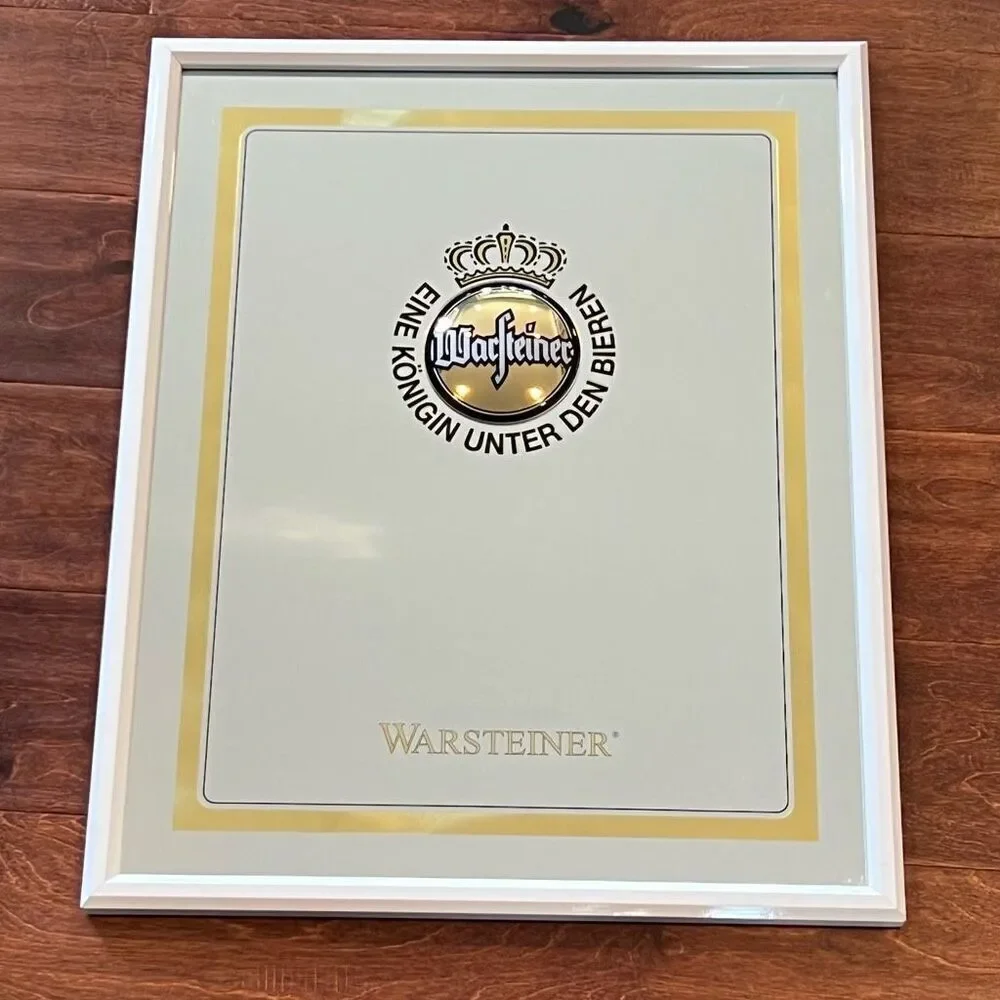Warsteiner Beer Mirror White Frame Gold Trim Bar Wall Decor